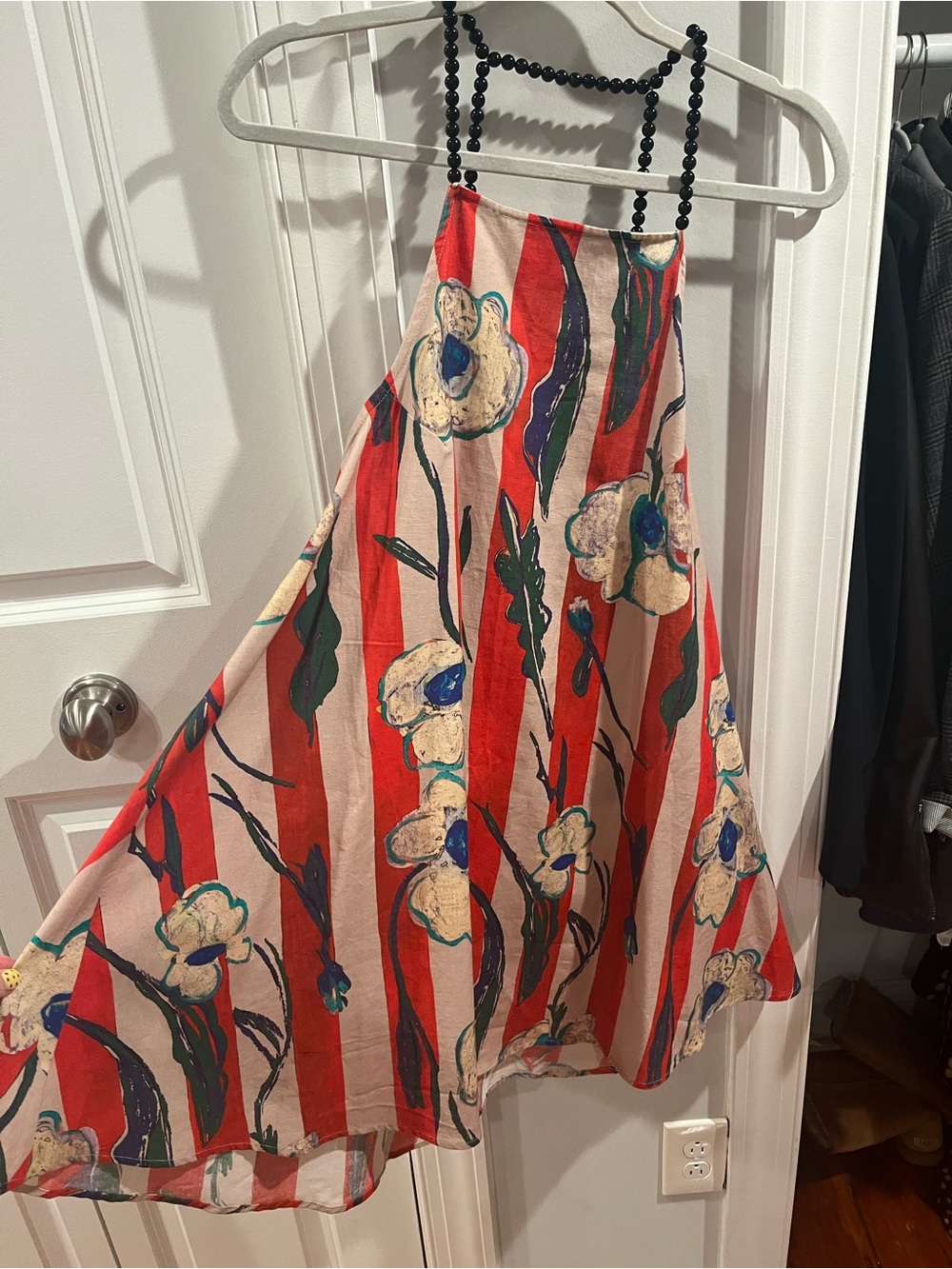 Red stripe & floral mini dress